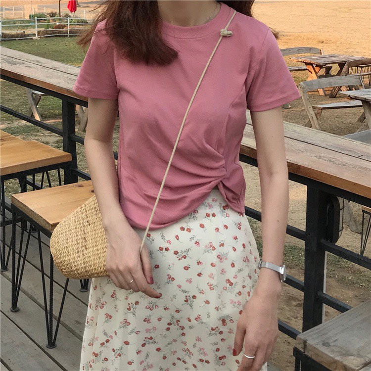 Áo Thun Tay Ngắn Cổ Tròn Màu Sắc Đơn Giản 28091