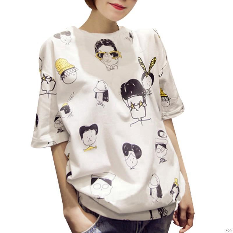 Áo thun cổ tròn tay ngắn in họa tiết hoạt hình thời trang mùa hè dành cho nữ