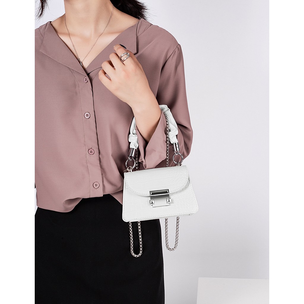 Túi mini đeo chéo nữ da bóng khóa bấm dây xích sang chảnh, giá rẻ thời trang GL96