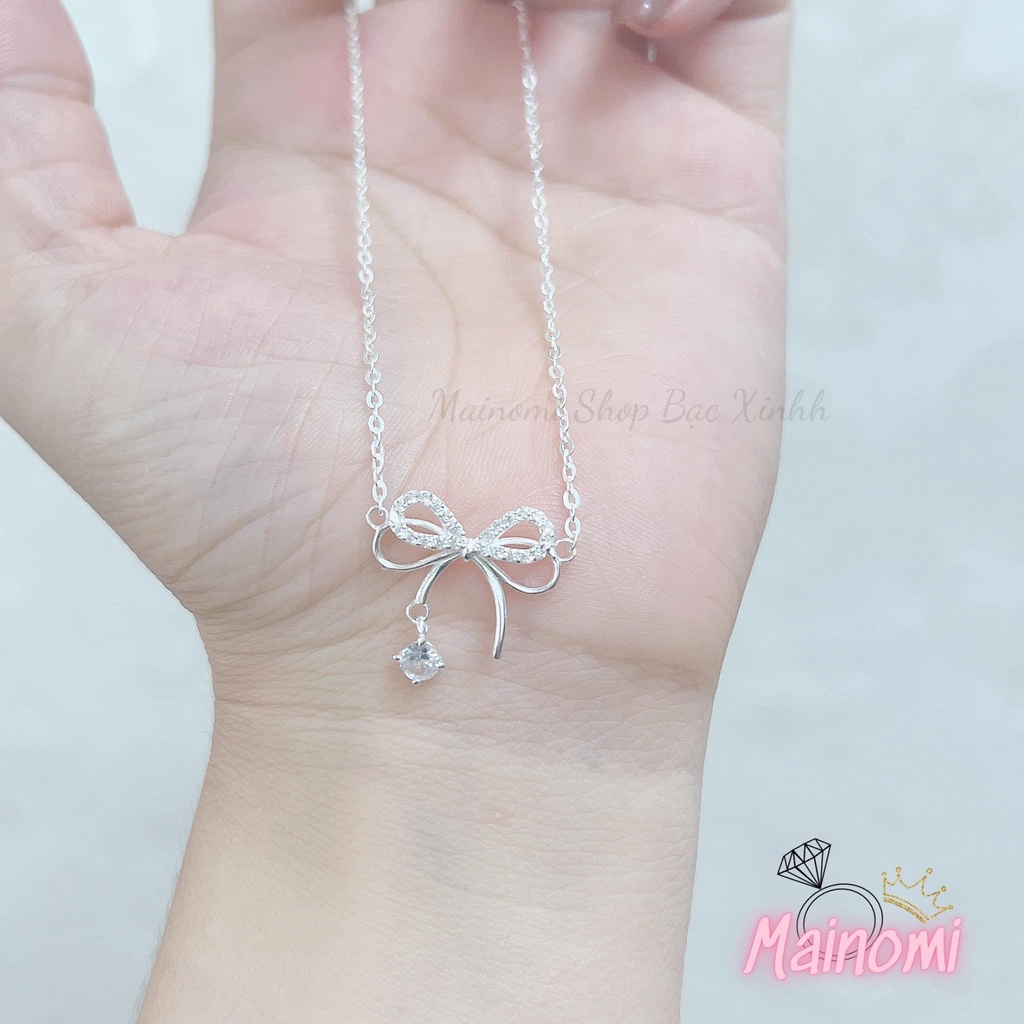 Dây chuyền nơ đính đá MAINOMI dáng nơ kép hài hòa độc đáo dịu dàng nàng thơ