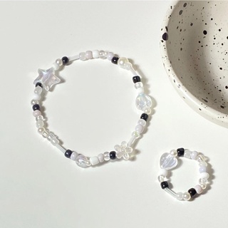 Set Vòng Tay Và Nhẫn Hạt Cườm Ngôi Sao Trái Tim-Handmade
