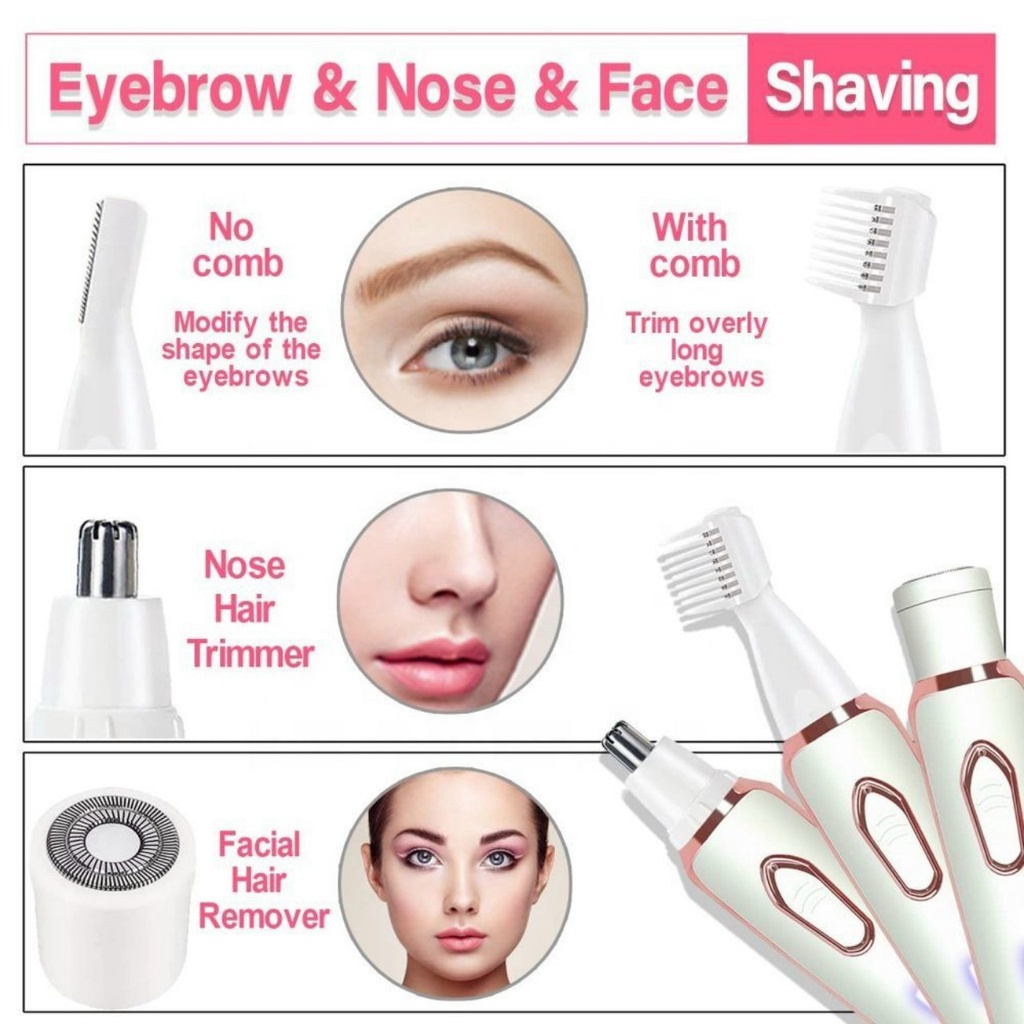 Dao Cạo Lông Mặt ,Tỉa Lông Mày, Cắt Tỉa Lông Mũi Máy Cạo Lông Vùng Kín Toàn Thân Đa Năng 4 In 1 Chống Nước