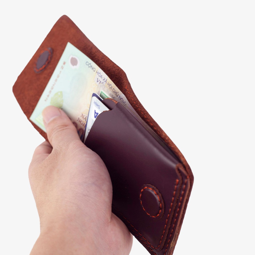 Ví đựng thẻ ví sen 3-da bò Pullup V122-Da thật-BH 12 tháng-Full hộp