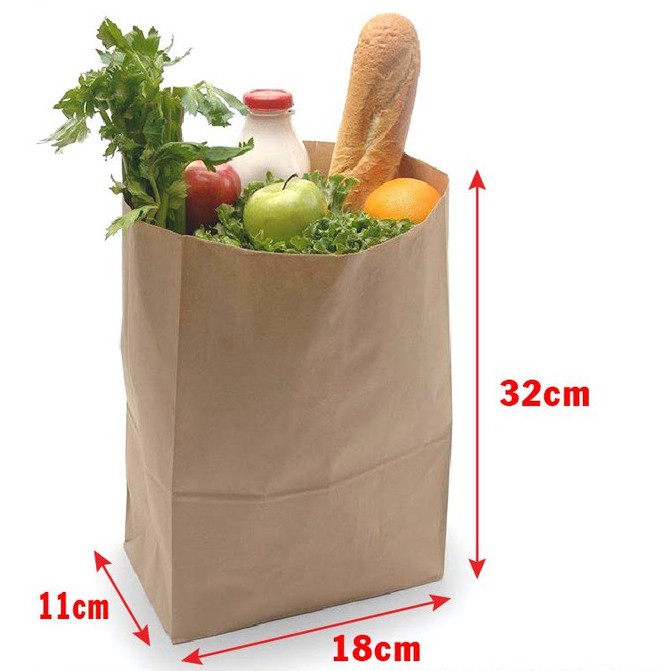 Túi giấy kraft nâu 200 cái 18x11x32cm