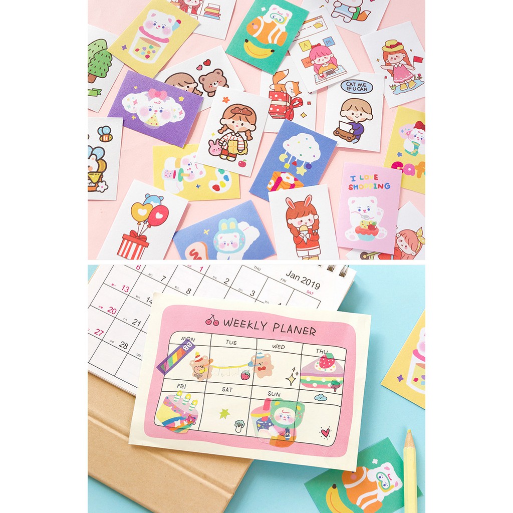 SET 50 TẤM STICKER BỎ TÚI CUTE MINI POCKET STICKER BOOK | MST381