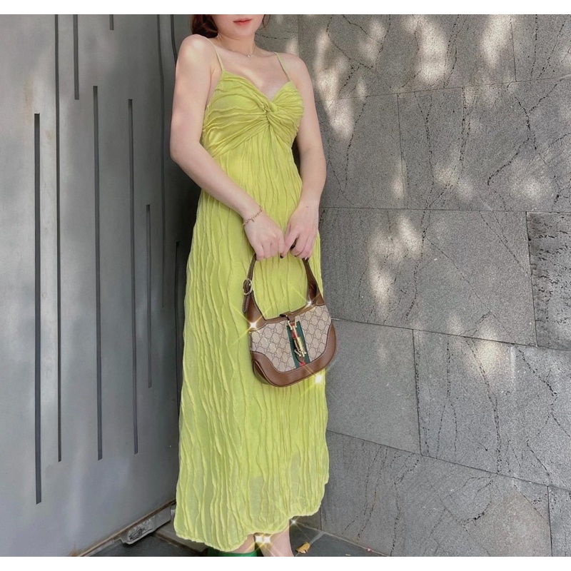 Đầm maxi 2 dây xoắn ngực gân nổi dạo biển