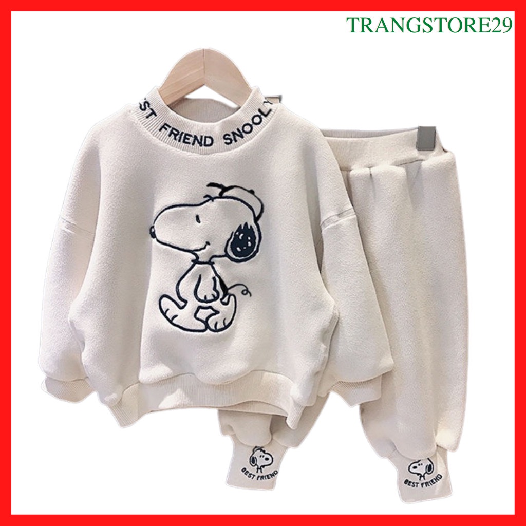 Bộ nỉ cho bé trai Hàn Quốc xuất xịn NC88,bộ nỉ lót lông cho bé trai bé gái hình chú chó đáng yêu cho bé từ 7- 27kg