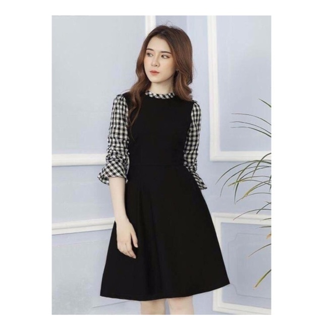 Đầm Xòe Phối Tay Caro - ML350 380k sale 50% còn 160k