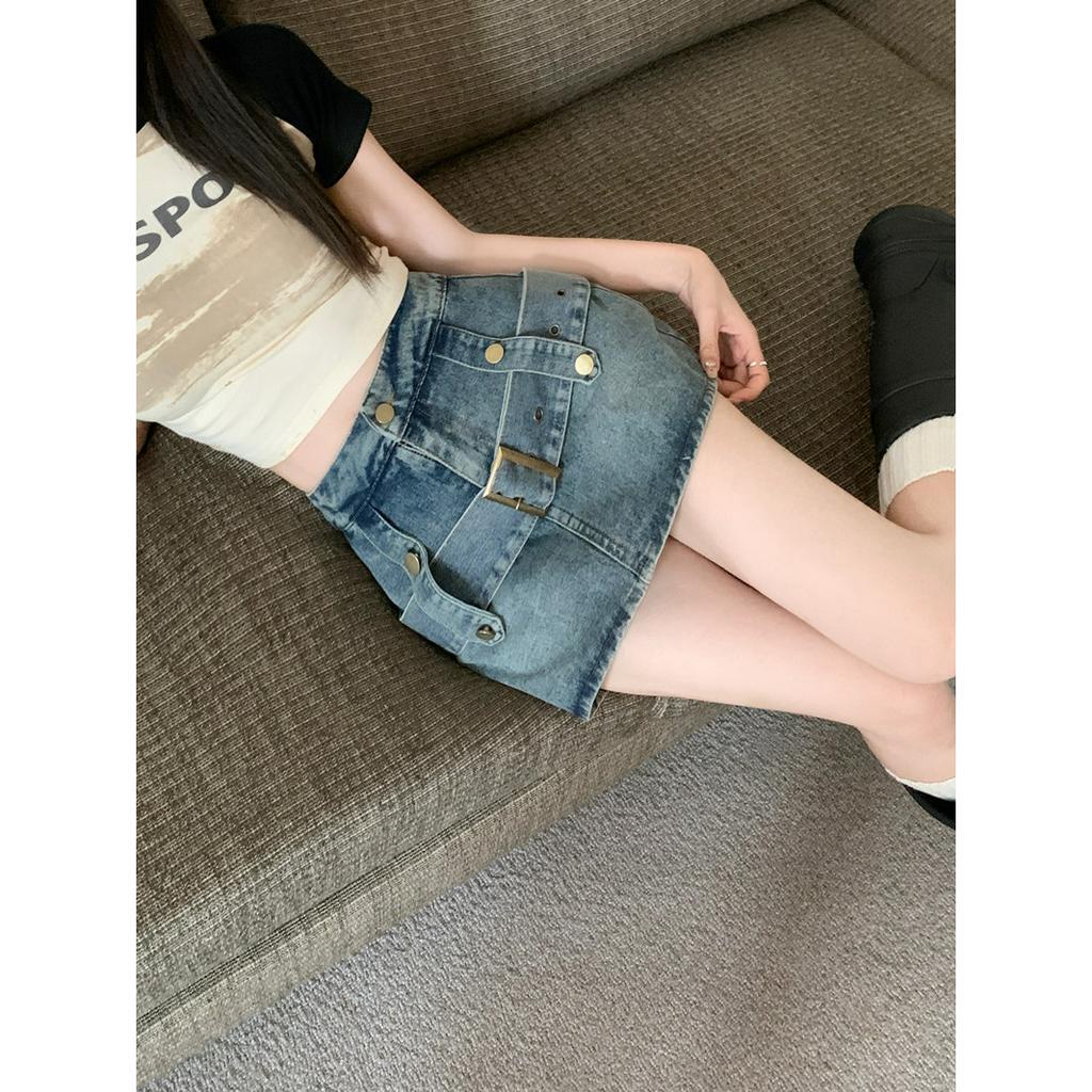 Chân váy jean Mini Lưng Cao Phong Cách Mỹ Cổ Điển Thời Trang Mùa Hè Hàng Mới Dành Cho Bạn Nữ