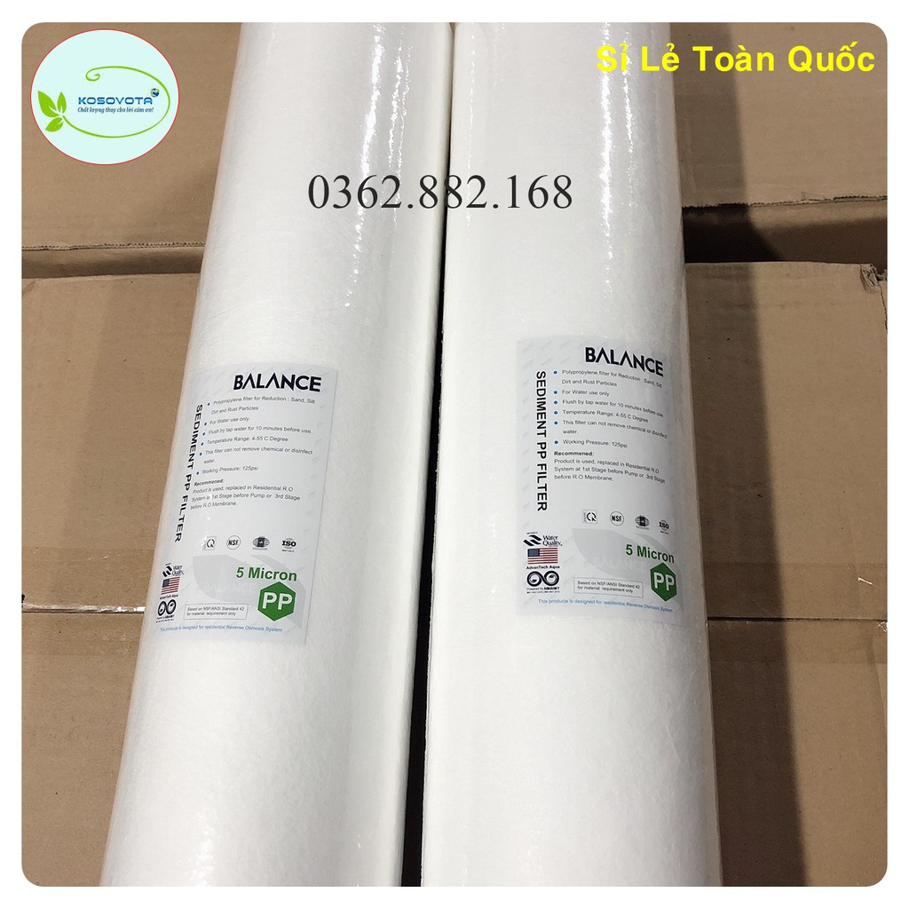 Lõi lọc PP 20 Inch Béo 5 Micron Chính Hãng, Chống Axit Ăn Mòn, Lọc Tạp Chất, Bùn, Siêu Bền