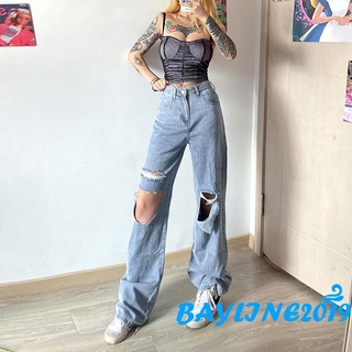 Quần Jean Dài Kiểu Rách Sành Điệu Cá Tính Cho Nữ