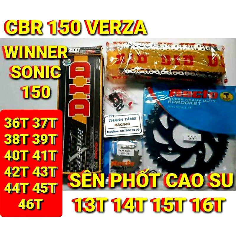 NHÔNG SÊN DĨA WINNER v1/WINNER X/SONIC 150/CB150 Verza Sên phốt TFX/DID BAO BÌ MỚI 36-37-38-39-40-41-42-43-44-45-46