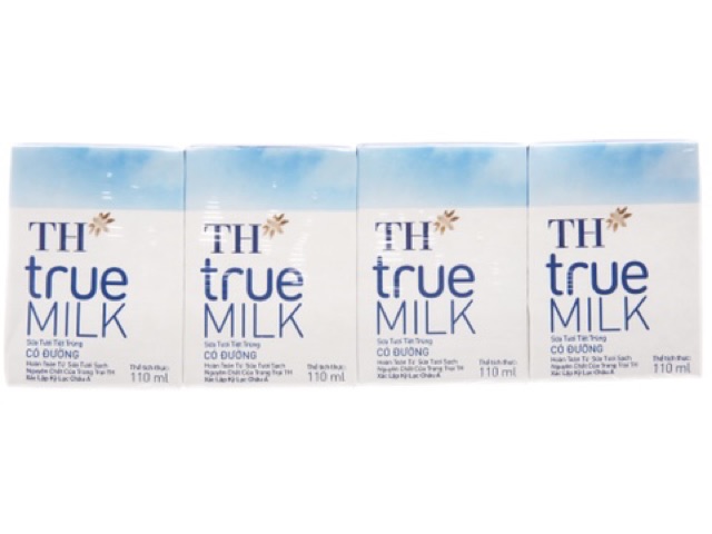 1 Vỉ 4 Hộp Sữa TH True Milk Hộp 110ml-180ml Có Đường/Ít đường