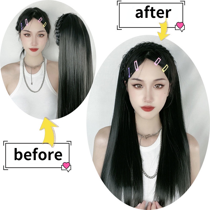 Tóc Giả Dài Thẳng Dạng Xoắn Kèm Tóc Giả Và Băng Đô Cài Tóc Thời Trang Cho Nữ