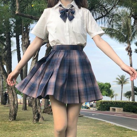 Seifuku/ JK/ Set váy đồng phục học sinh Nhật Bản: áo sơ mi trắng + chân váy xòe xếp ly