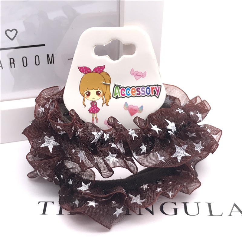 Set 2 dây buộc tóc voan xoăn cho bé - Dây cột tóc scrunchies hình sao dễ thương