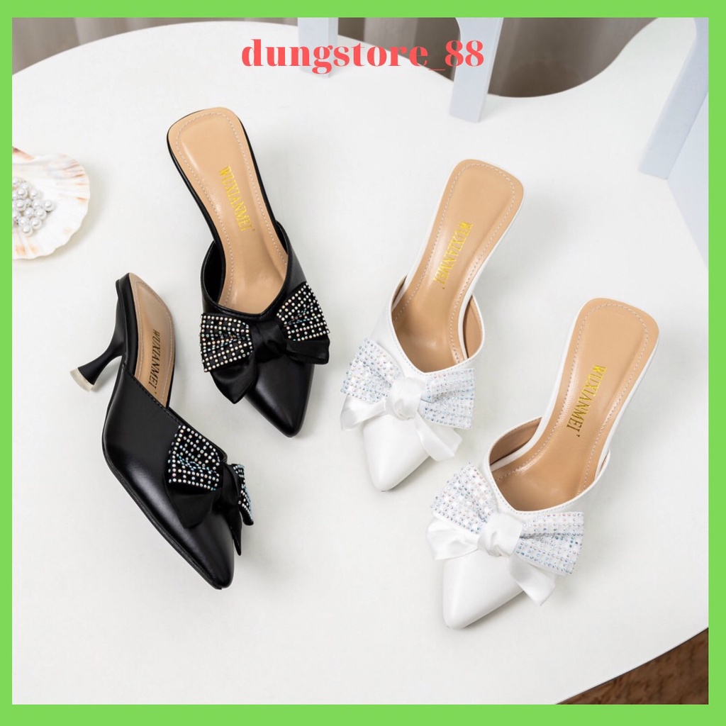 giày cao gót bít mũi gắn lơ vải gót nhọn chât da mềm xịn cao 5 phân hàng xuất khẩu 2022 mã-028