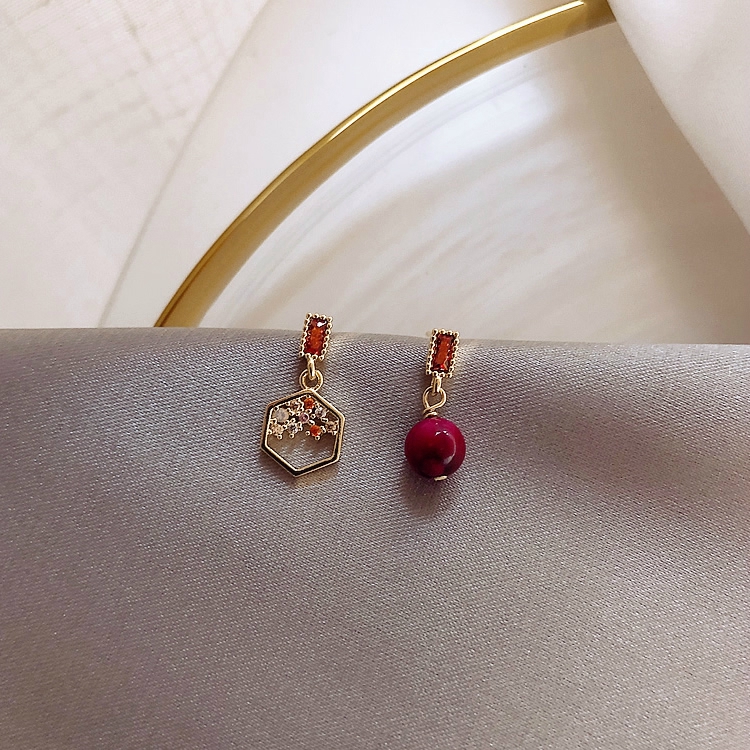 Ab Khuyên Tai Đính Kim Cương Ngọc Trai Đỏ Lấp Lánh Thanh Lịch vintage Hàn Quốc Cho Nữ