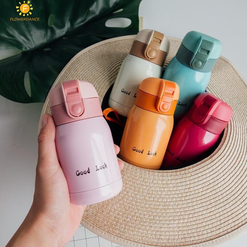 Nước Mini Cup Dễ Thương Tumbler 304 Không Gỉ Phích Thép Không Gỉ Bình trẻ em Xách Tay Cốc Cốc Cốc dễ thương nước Không Bị Rò Rỉ chai ngoài trời thời trang dễ thương thể thao Ấm đun nước FLOWERDANCE