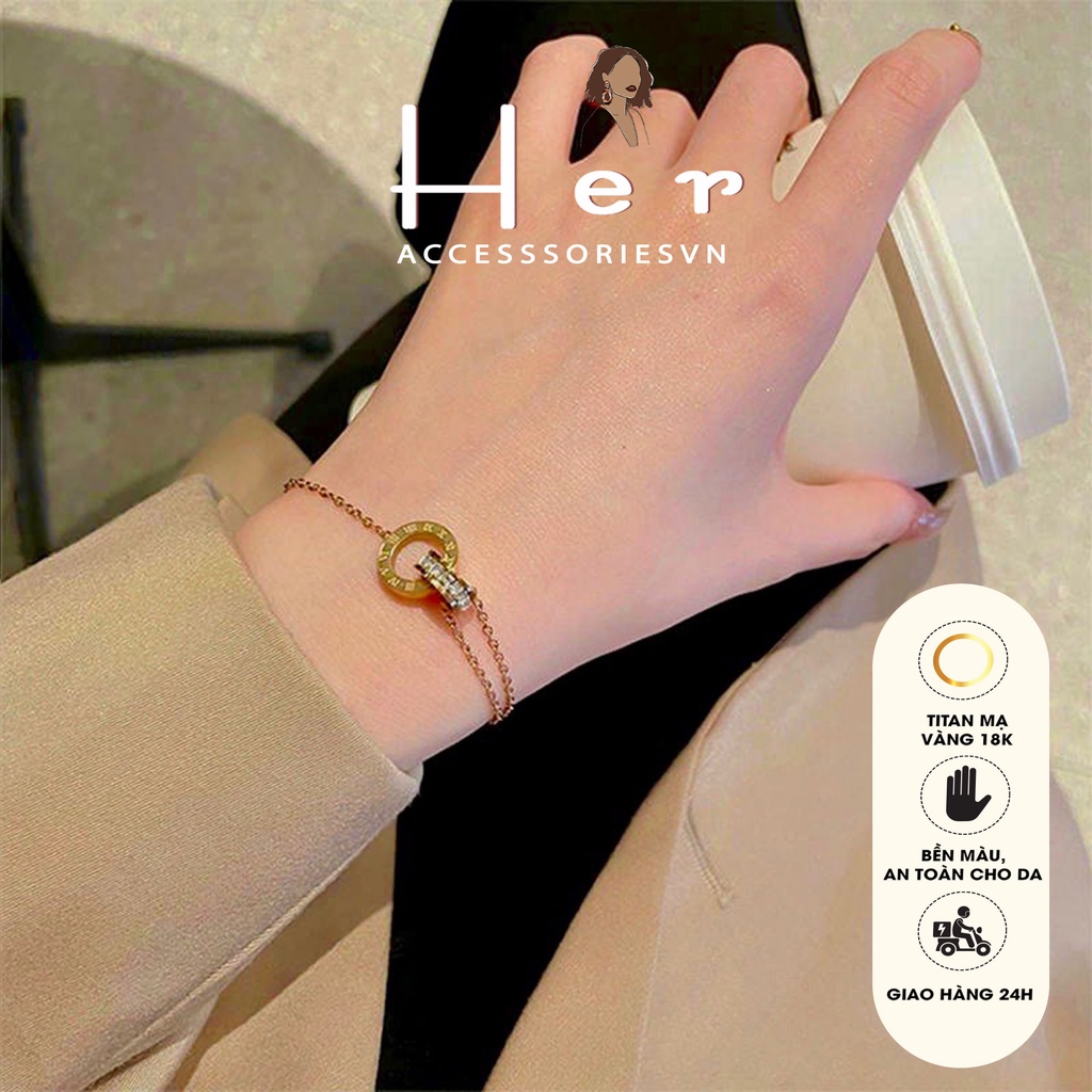Vòng tay nữ  Titan Không Gỉ, mạ vàng 18k bền đẹp mặt tròn timeless Her Accessories TT1
