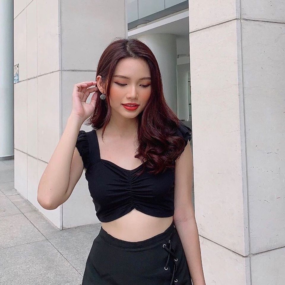 [Sale giá gốc] Áo croptop nhún ngực - áo croptop - áo thun croptop - áo thun đen - áo cá tính