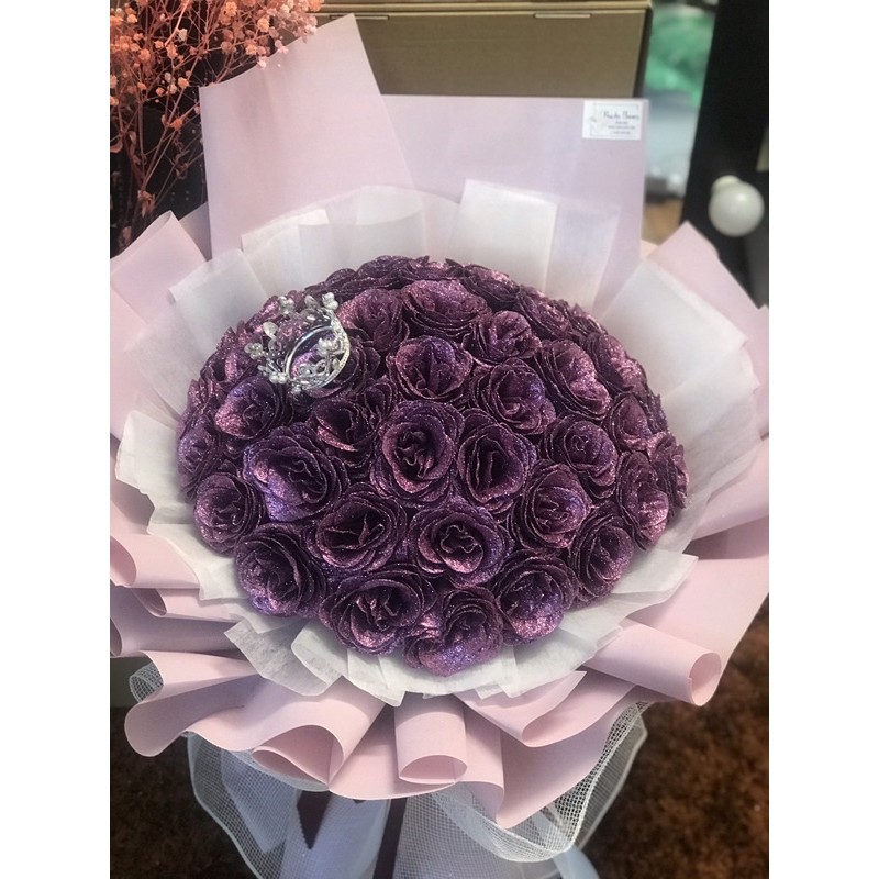 [Quà Valentine - Hot] Bó hoa Nhũ vĩnh cửu 50 bông siêu to. Khách HN đặt qua Nowship nhận hàng sau 1-2h