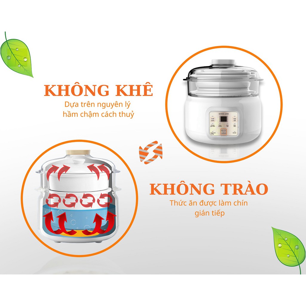 Nồi Hầm Cháo, Ninh, Hầm, Nồi Chưng Cách Thuỷ Nấu Yến Có 2 bát Sứ kèm Khay Hấp Bánh - Thường hiệu SONGANH - SA700