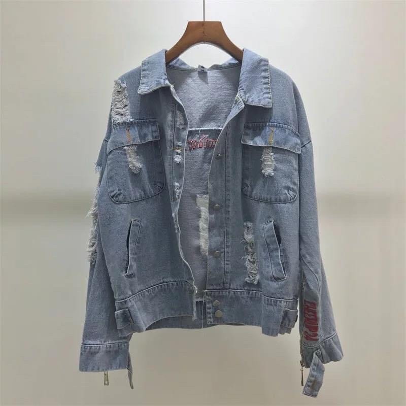 Áo khoác jeans bò thêu Áo denim jacket thời trang UniSex áo khoác jeans Nam Á khoác jeans nữ