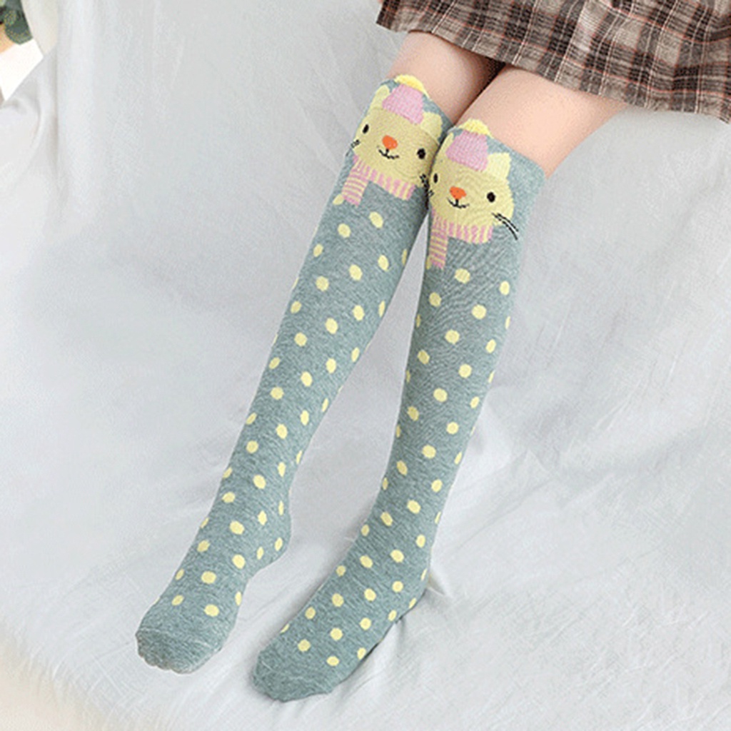 Vớ cotton dài tới gối in hình động vật dễ thương dành cho bé gái