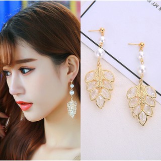 Hoa Tai Nữ Hình Chiếc Lá Gắn Ngọc Nhân Tạo Thiết Kế Đơn Giản