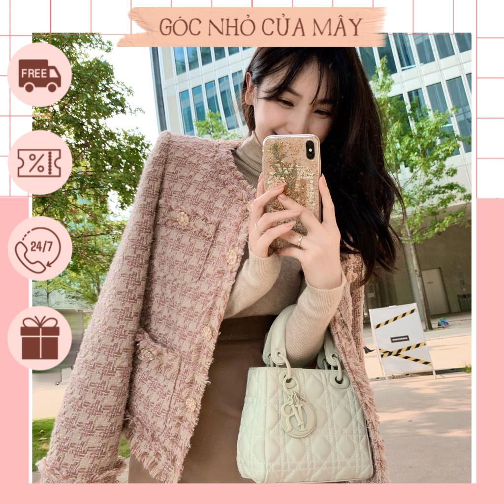Áo dạ tweed hồng phong cách hàn quốc dành cho bạn nữ thu đông
