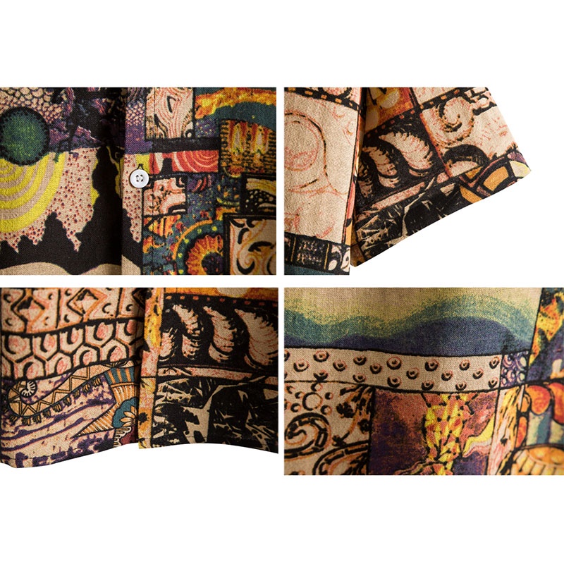 Áo Sơ Mi Tay Ngắn Dáng Rộng In Họa Tiết Hoa Phong Cách Vintage Dành Cho Nam Plus Size