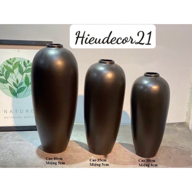 Bình Hoa Cổ Nhỏ Dáng Bình Bom Đen Men Mát Gốm Sứ Bát Tràng - Lọ Hoa Decor, hàng đẹp và có sẵn kho