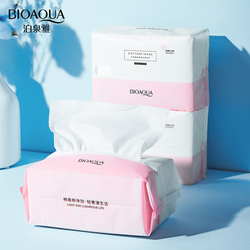 BIOAOUA High Quality Wet Dry Dual-use Removable Cotton Soft Towel Disposable Face Towel Cotton Pad Makeup Remover Cleansing Towel