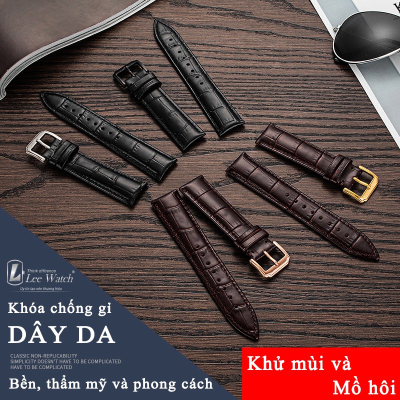 Dây đồng hồ da bò SIZE22cm cao cấp 2mặt vân cá sấu ( Da Nâu) / tặng Hộp Gỗ+khóa không gỉ 316L+Đồ tháo &amp;4 pin chốt dây