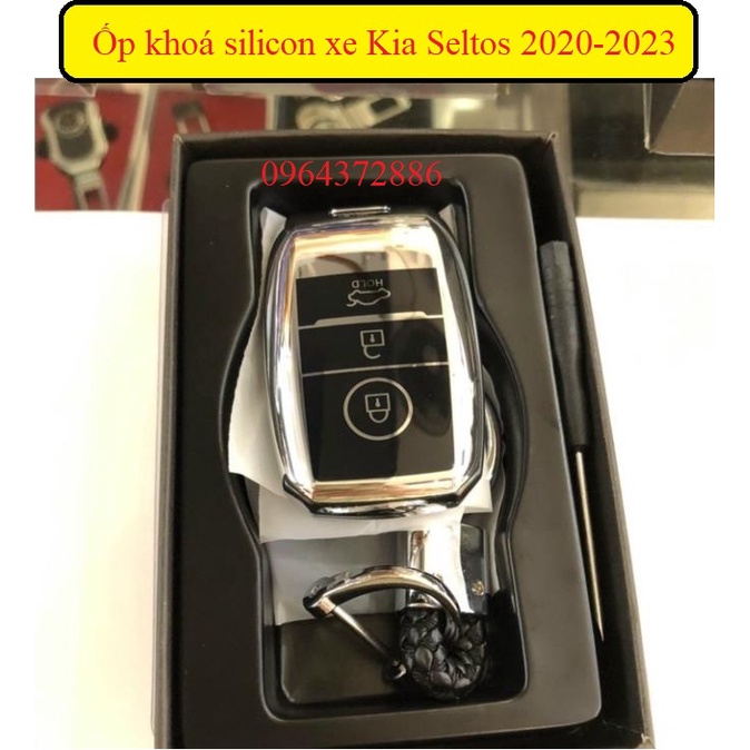 Ốp chìa khóa silicon tráng gương cho xe Kia Seltos 2020-2023 kèm móc khoá