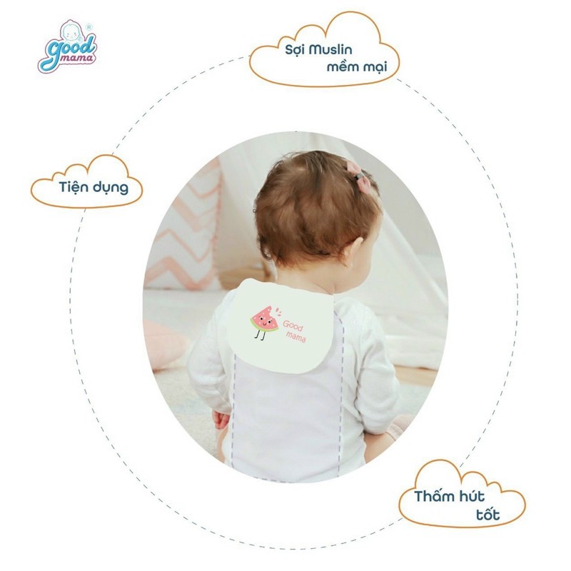 Miếng lót mồ hôi lưng cho bé Goodmama 6 lớp Muslin thông thoáng, mềm mại an toàn cho da bé SET 2 cái kích thước 20*35cm