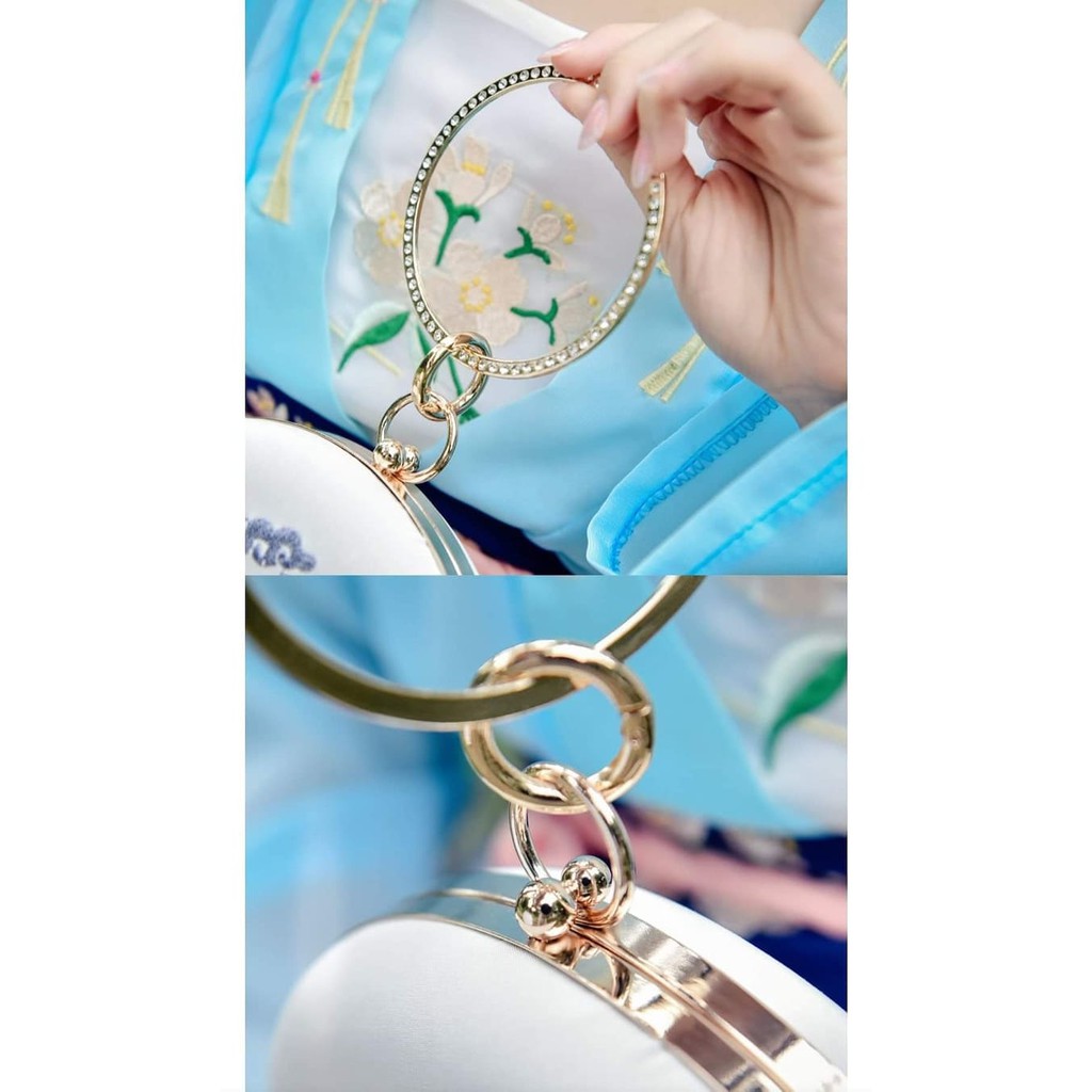 Túi tròn cổ trang cao cấp họa tiết thêu