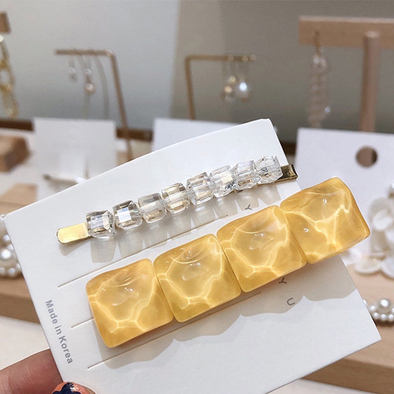 Set 2 Kẹp Tóc Hình Vuông Đính Đá Pha Lê Phong Cách Hàn Quốc