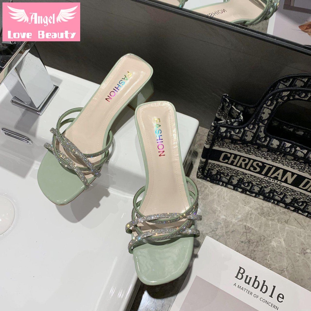 Dép Sandal Gót Vừa Dày Trung Bình Đính Đá Phong Cách Roman Thời Trang Mùa Hè Hàng Có Sẵn Dành Cho Bạn Nữ