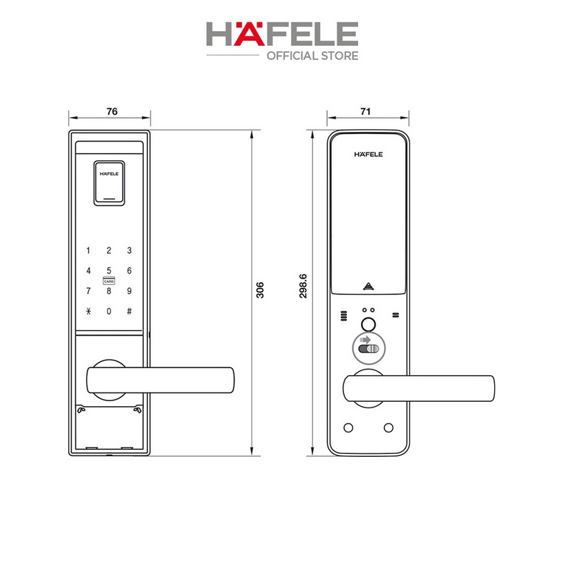 Khóa điện tử Hafele EL9000-TCS 91205376 màu vàng