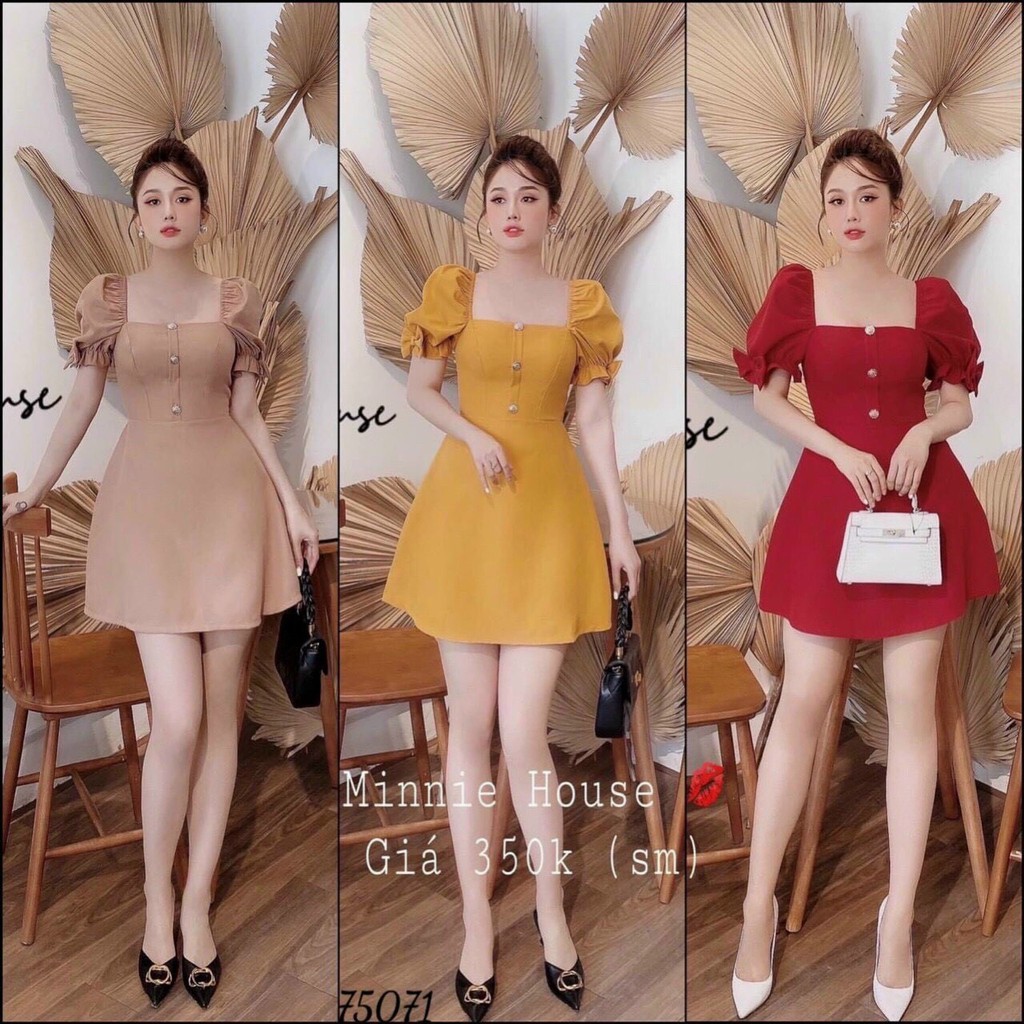 Đầm váy dự tiệc cổ vuông tay nơ duyên dáng
