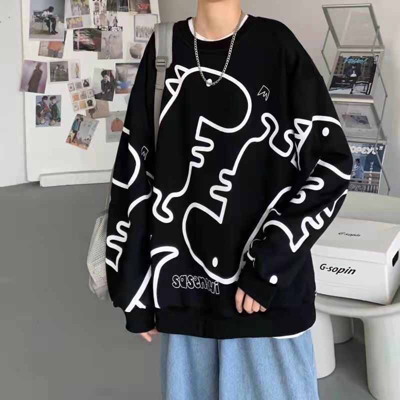 Áo nỉ sweater khủng long unisex mặc thu đông dày dặn cho nam và nữ màu trắng, xanh, đen | BigBuy360 - bigbuy360.vn