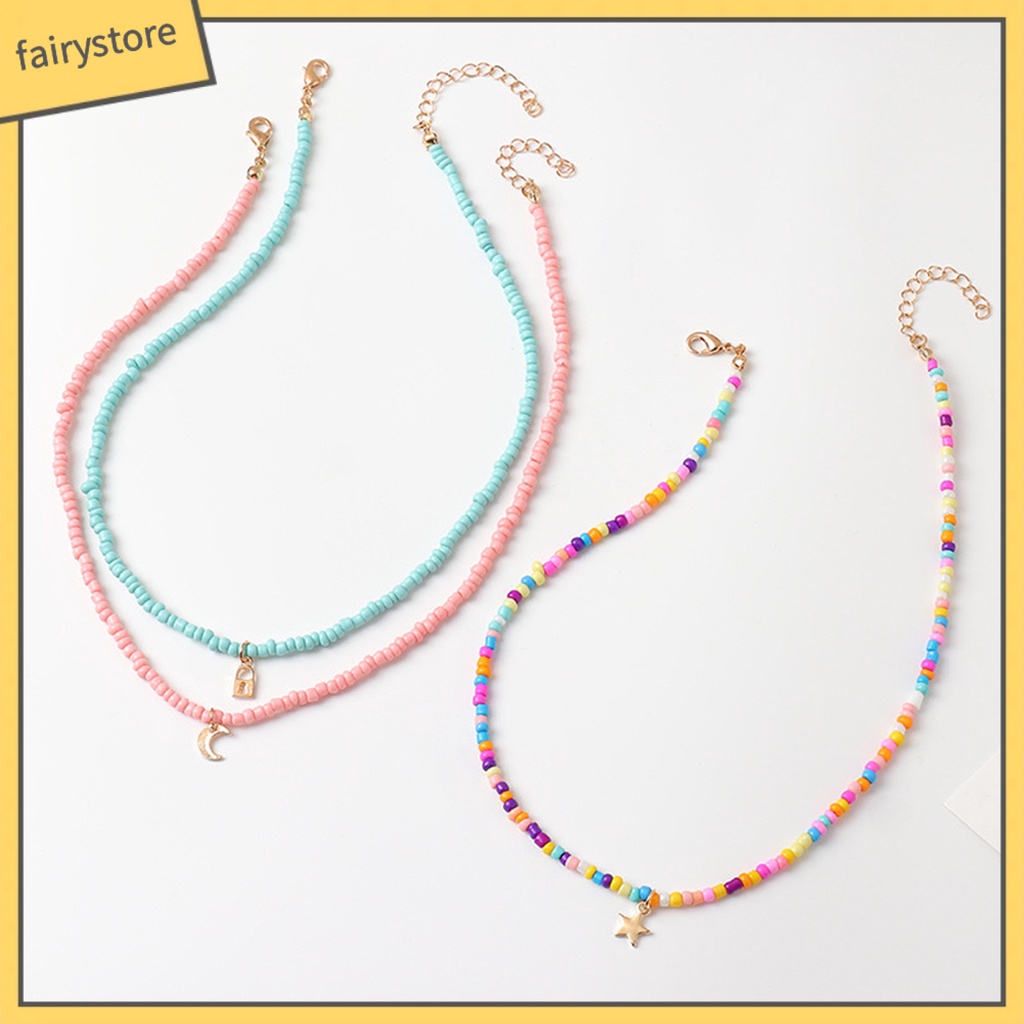 Set 3 Vòng Cổ Choker Bằng Hạt Hình Ngôi Sao Mặt Trăng Thân Thiện Với Da