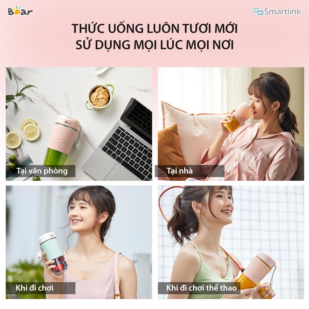 [Mã ELHA22 giảm 6% đơn 300K] Ly Xay Sinh Tố Cầm Tay Đa Năng Bear 300ML LLJ-B03C1 - Hàng Chính Hãng - Bảo Hành 18 Tháng