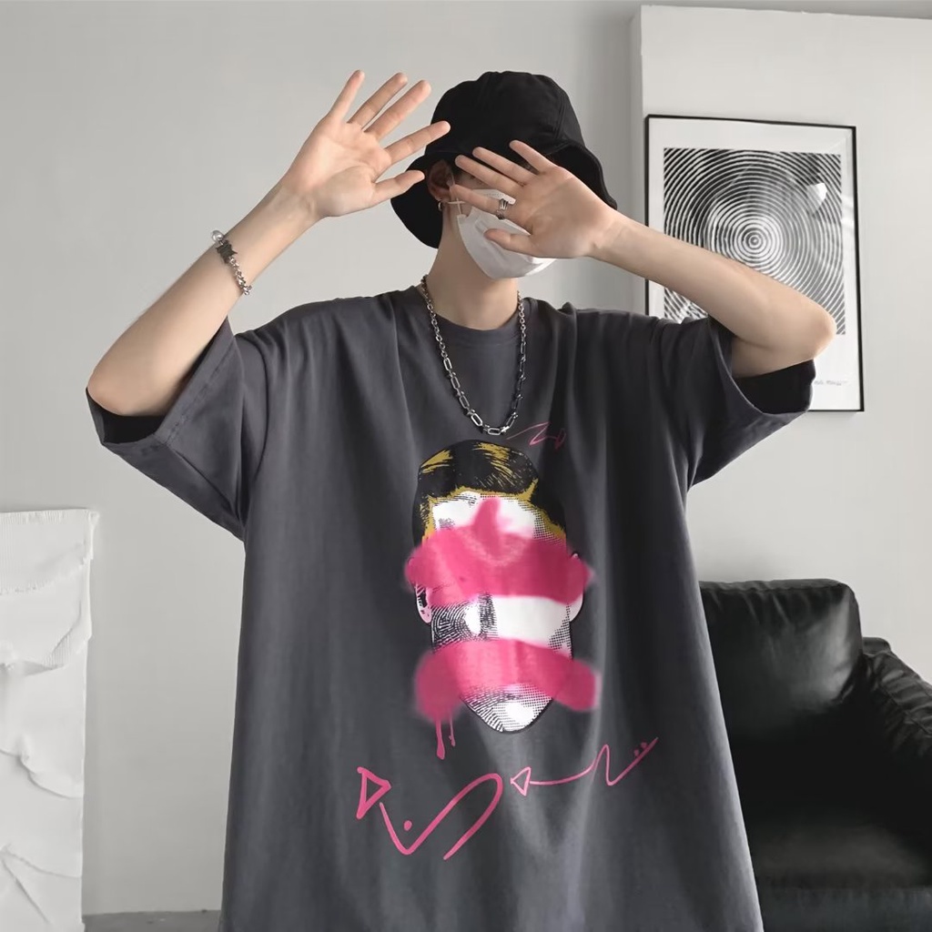 Áo Thun Dáng Rộng In Họa Tiết Hoạt Hình Phong Cách Nhật Bản Thời Trang Mùa Hè Cho Nam Và Nữ size M-8XL