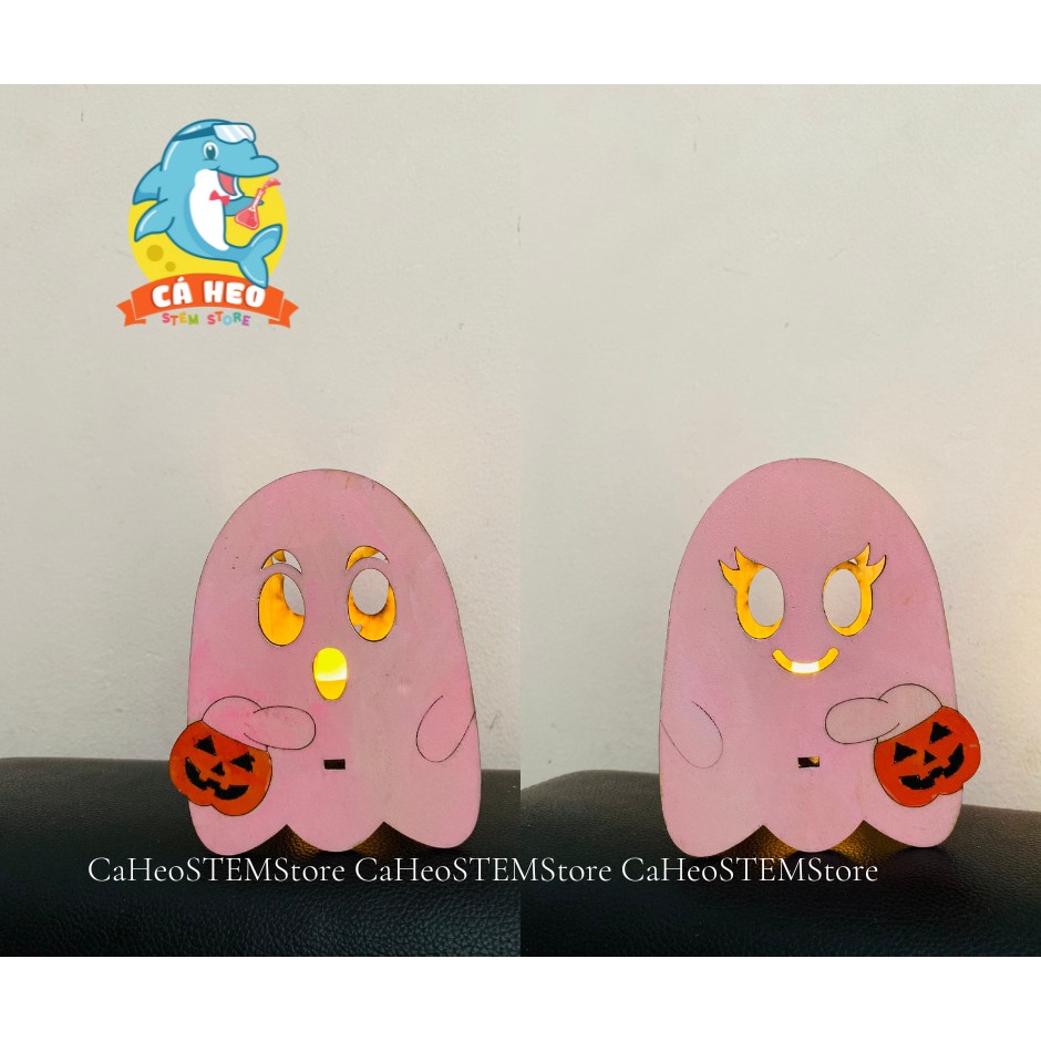 Gỗ tô màu HỘP ĐÈN HALLOWEEN 2 MẪU(kèm đèn led)