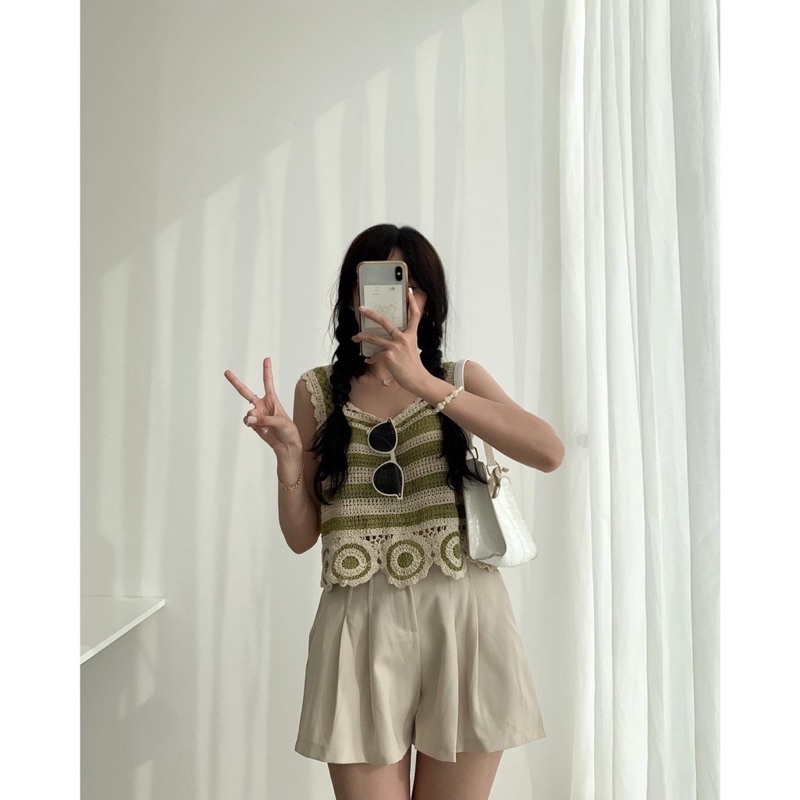 Áo hai dây nữ bản to ngang đan sợi - hàng có sẵn