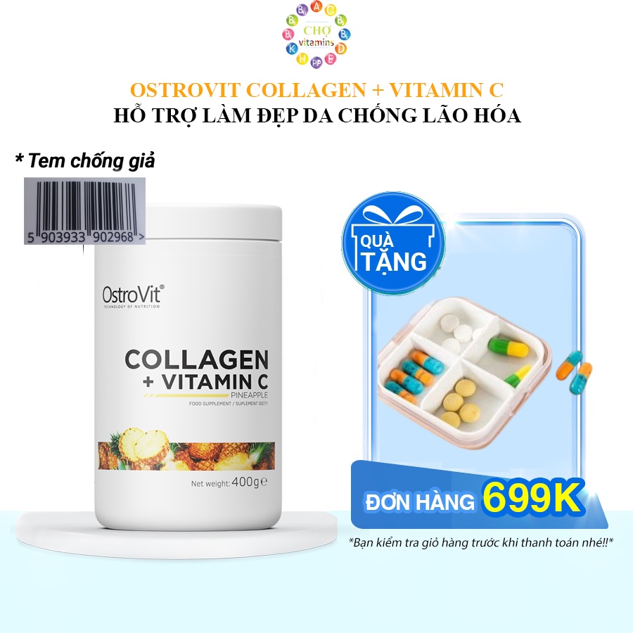 Ostrovit Collagen + Vitamin C - Hỗ Trợ Làm Đẹp Da, Chống Lão Hóa, Giúp Da Căng Mịn (40 Lần Dùng)