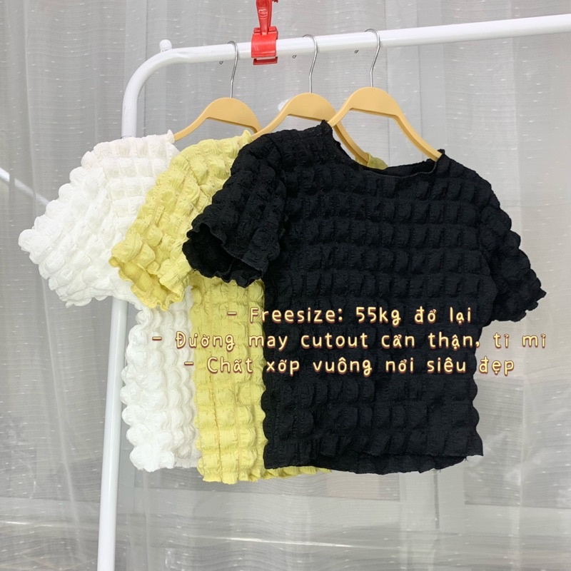 Áo Croptop Chất Caro Xốp Nữ Thun kiểu body cộc tay dáng ôm viền bèo tiểu thư đường phố hàn quốc